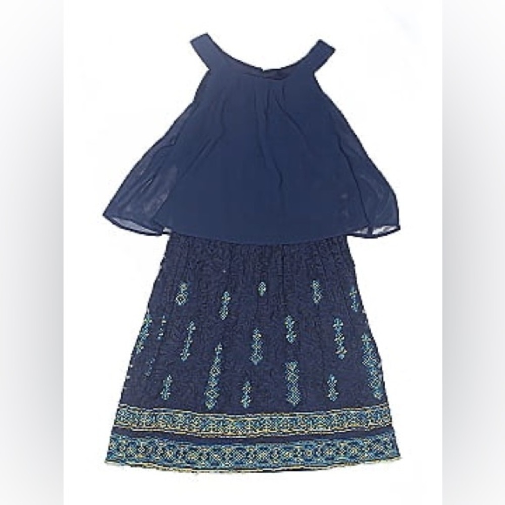 Elegant Navy Kids Dress with Embroidered Details Size 10